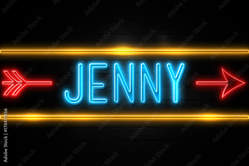 Poster Jenny - fluorescent Neon Sign on brickwall Front view ...