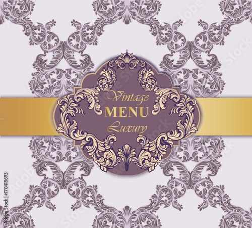 Vintage Menu card Vector illustration. Rich ornamented background