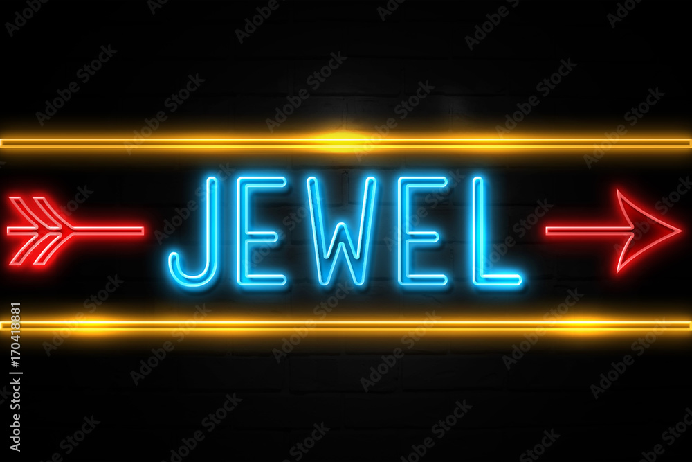 Jewel  - fluorescent Neon Sign on brickwall Front view