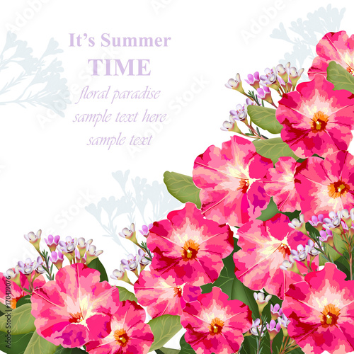 Summer watercolor exotic flowers. Vector beauty invitation card background