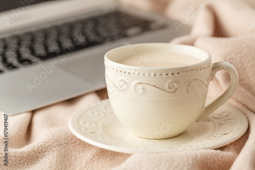 Slika na platnu cozy tea-drinking tea with milk and a warm blanket