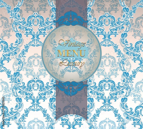 Classic Baroque Menu card pattern background Vector. Rich imperial intricate ...