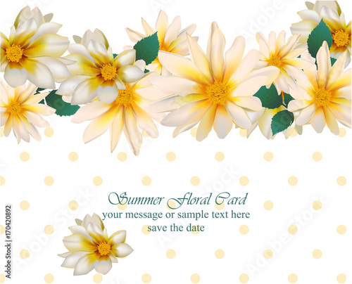 Chamomile flowers card Retro dotted style. Provence theme vector illustration