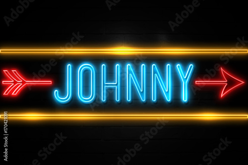 Johnny  - fluorescent Neon Sign on brickwall Front view photo