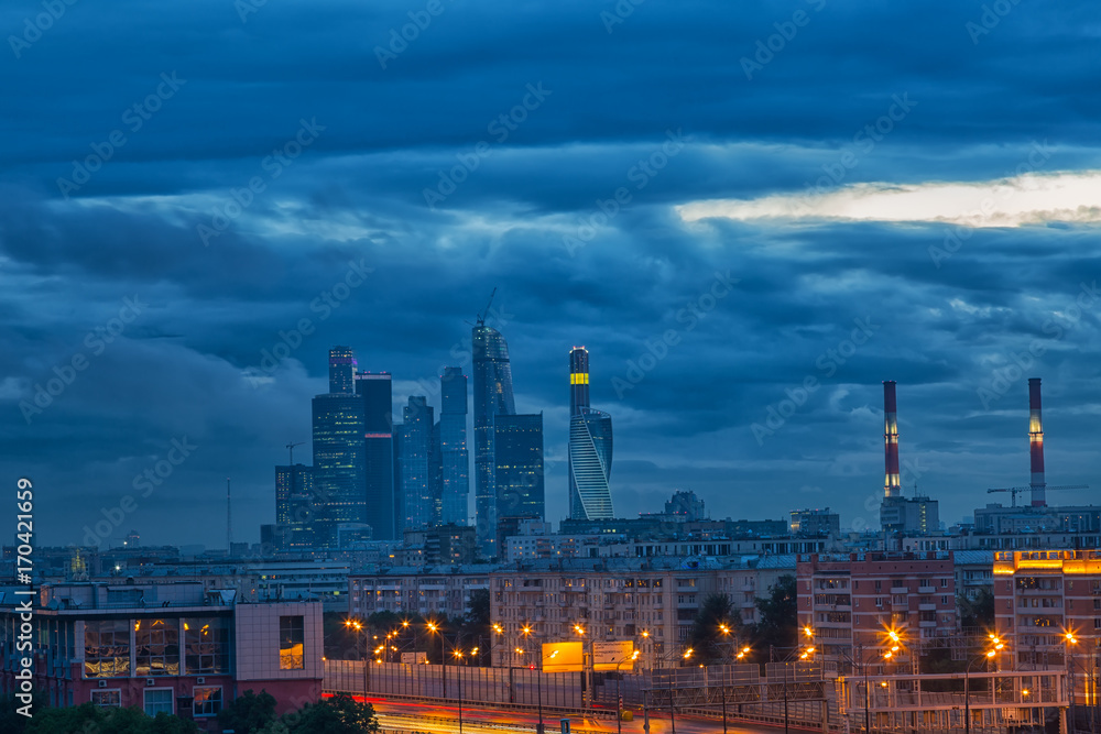 Modern Moscow view at night, Russia