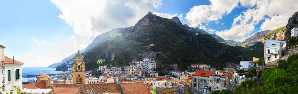 Panoramic view of beautiful Amalfi coast. Amalfi, Italy 