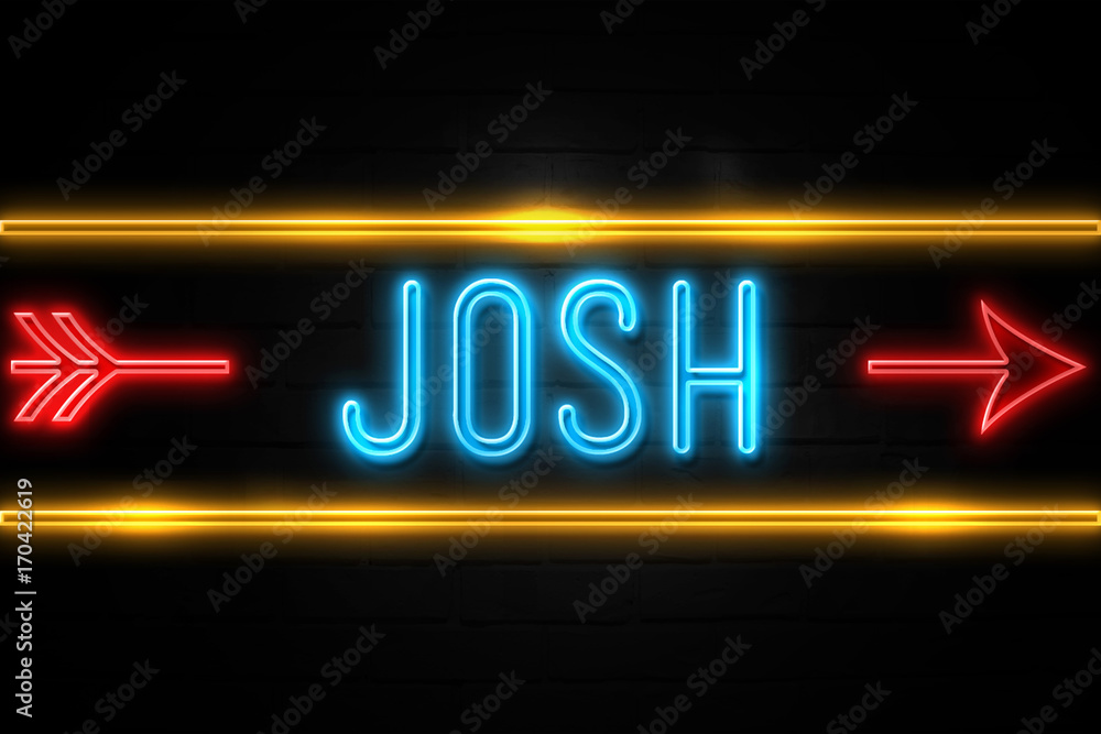 Obraz premium Josh - fluorescent Neon Sign on brickwall Front view