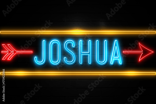 Joshua - fluorescent Neon Sign on brickwall Front view