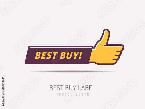 Arm shaped badge with best buy text and thumb up vector illustration