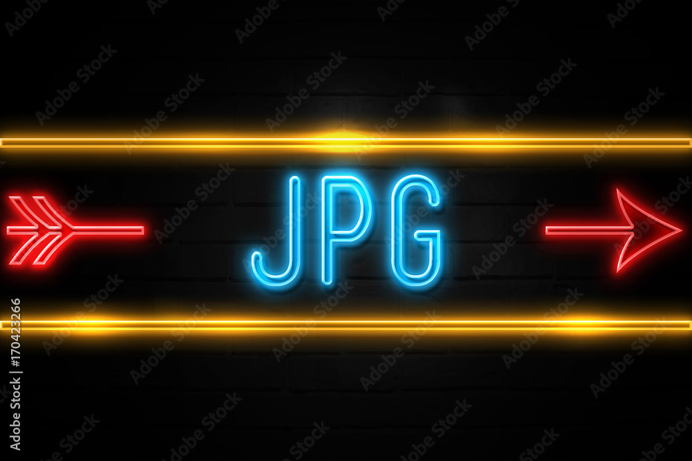 Jpg  - fluorescent Neon Sign on brickwall Front view