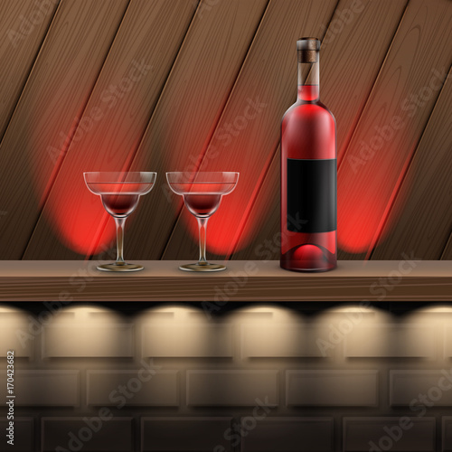Wooden shelf with alcohol