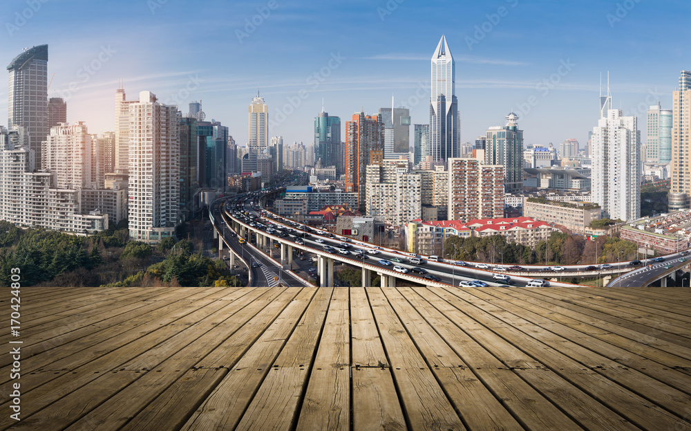 Obraz premium overlooking the vehicle motion blur on shanghai elevated road junction and interchange overpass