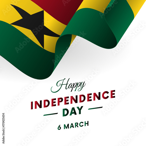 Banner or poster of Ghana independence day celebration. Waving flag. Vector illustration.