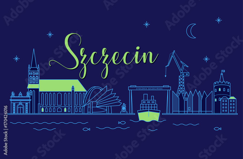 Panorama nocna miasta Szczecin