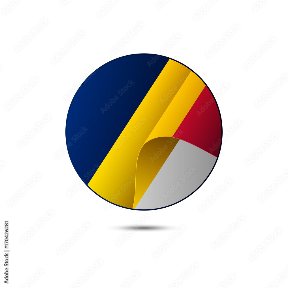 Fototapeta premium Chad flag button with shadow on a white background. Vector illustration.