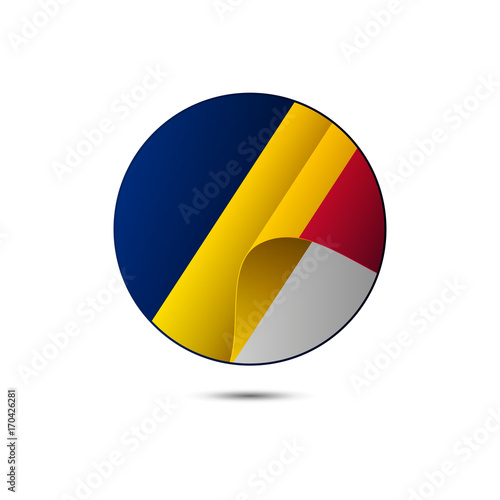 Chad flag button with shadow on a white background. Vector illustration.