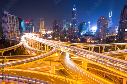 elevated road junction panorama in shanghai at dusk,China