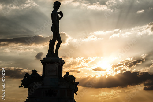 Statue of David under a beautiful Shaft of Light - Piazza Michelangelo, Florence, Italy, Europe