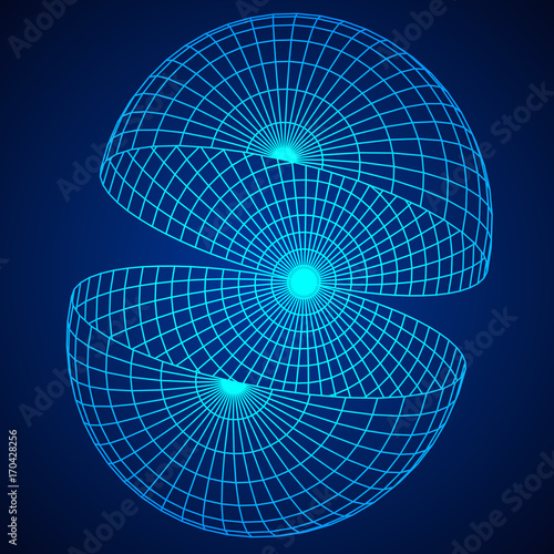 Wireframe Mesh Hemisphere Shell. Connection Structure. Digital Data Visualization Concept. Vector Illustration.