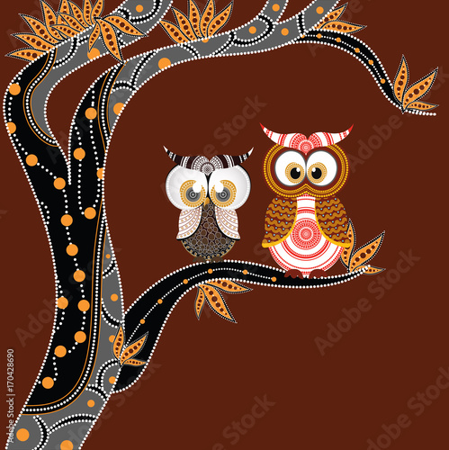 Aboriginal Painting With Owl Vector. Illustration based on aboriginal style of dot art.