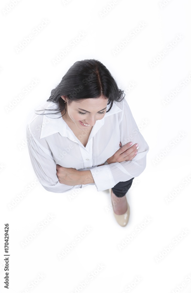 view from above. young business woman looking at camera. view from above. young business woman looking at camera.