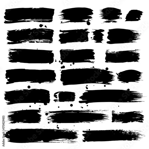 Set of brush strokes and splashes. Hand drawn design elements.