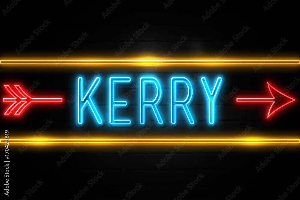Kerry  - fluorescent Neon Sign on brickwall Front view