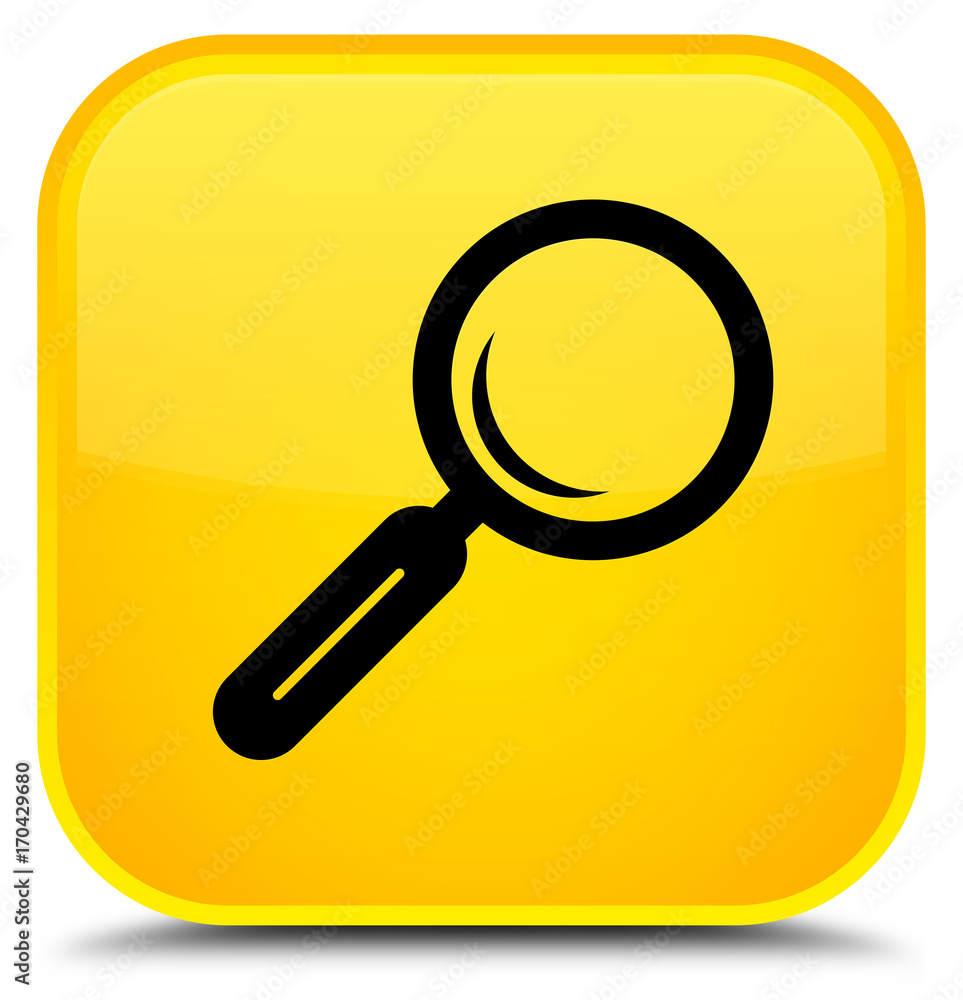 Magnifying glass icon special yellow square button Magnifying glass icon special yellow square button
