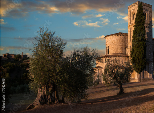 Golden Lights over Sant'Antimo Abbey - Castelnuovo dell'Abate, Montalcino, Tuscany, Italy, Europe