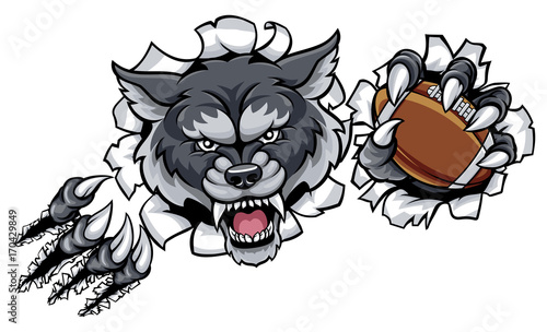 Wolf American Football Mascot Breaking Background