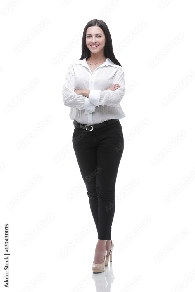 portrait in full growth of a successful young business woman portrait in full growth of a successful young business woman