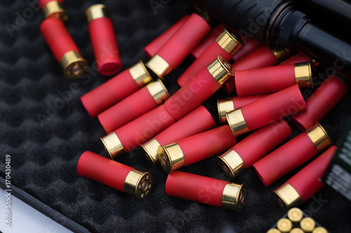 cartridges for shotgun on black color background