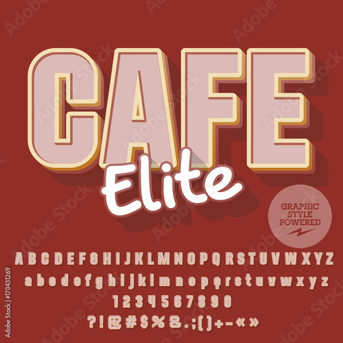 Retro vector alphabet set. Font with text Cafe Elite. Contains graphic style.