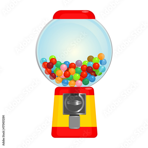 Sphere gumball machine container with sweet candies vector illustration
