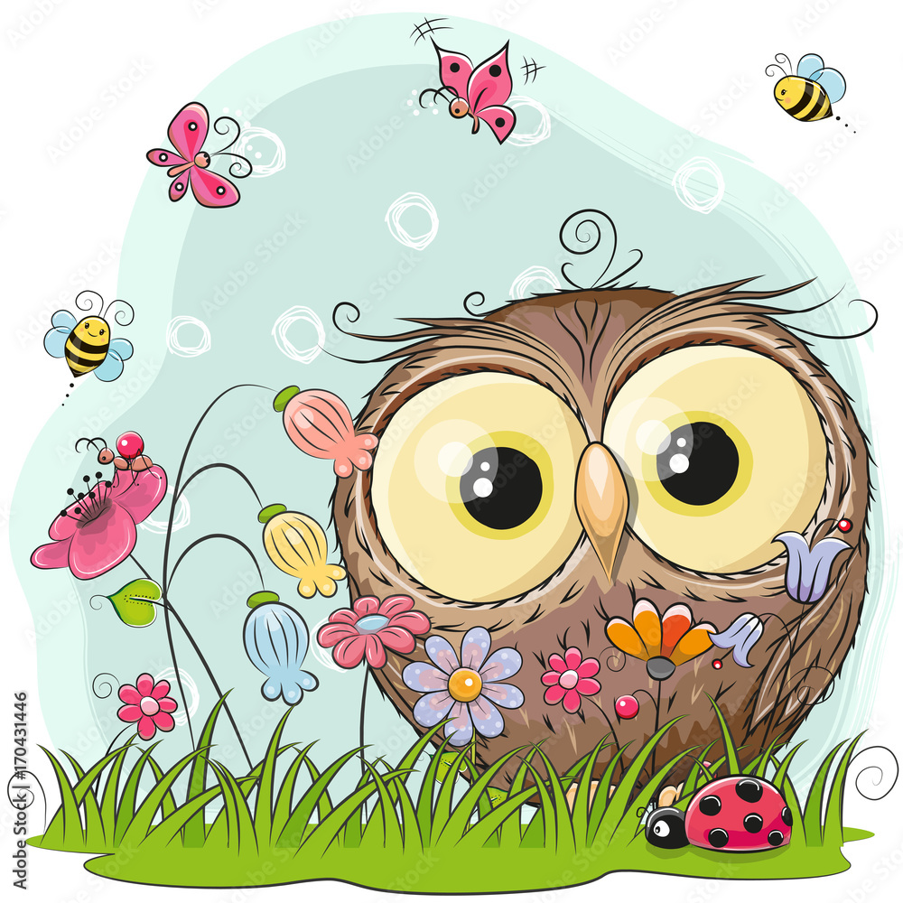 Obraz premium Sowa kreskówka na łące