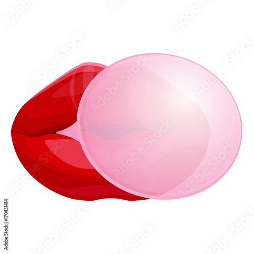 Red female lips blowing bubble gum isolated illustration