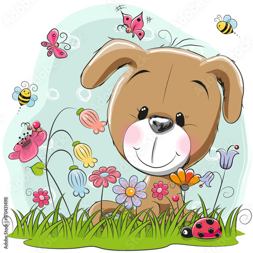 Cute Cartoon Puppy on a meadow