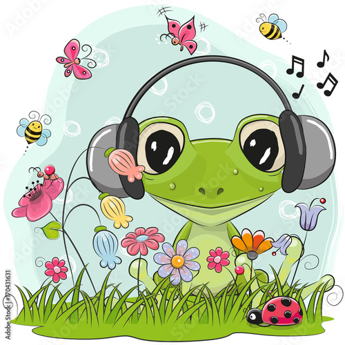Cute Cartoon Frog on a meadow