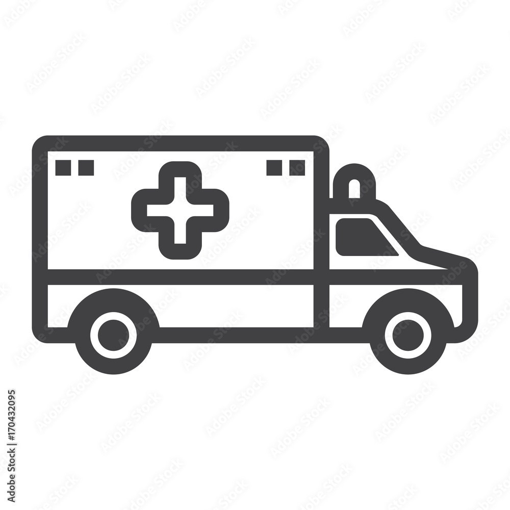 Ambulance line icon, medicine and healthcare, transport sign vector graphics, a linear pattern on a white background, eps 10. Ambulance line icon, medicine and healthcare, transport sign vector graphics, a linear pattern on a white background, eps 10.