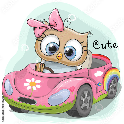 Cute Owl Girl goes on the car