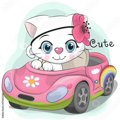 Cute Kitten Girl goes on the car