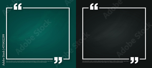 Text quote bubble symbol blank templates. Blank green chalkboard with traces of erased chalk. Empty quote bubble for business card, paper, information, text. Print design