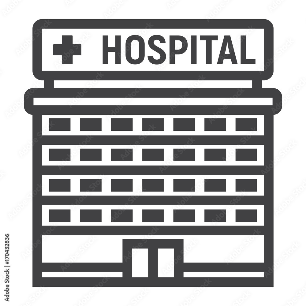Hospital building line icon, medicine and healthcare, architecture sign vector graphics, a linear pattern on a white background, eps 10. Hospital building line icon, medicine and healthcare, architecture sign vector graphics, a linear pattern on a white background, eps 10.