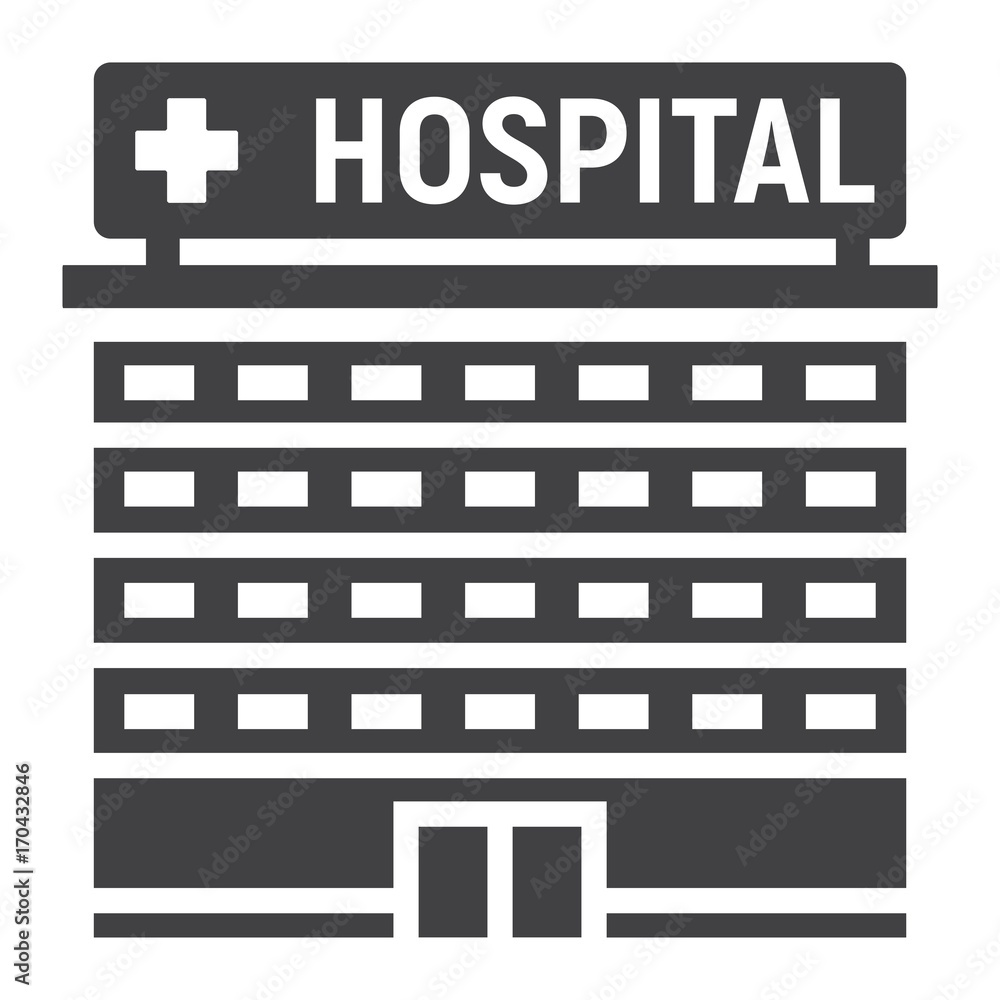 Obraz premium Hospital building glyph icon, medicine and healthcare, architecture sign vector graphics, a solid pattern on a white background, eps 10.