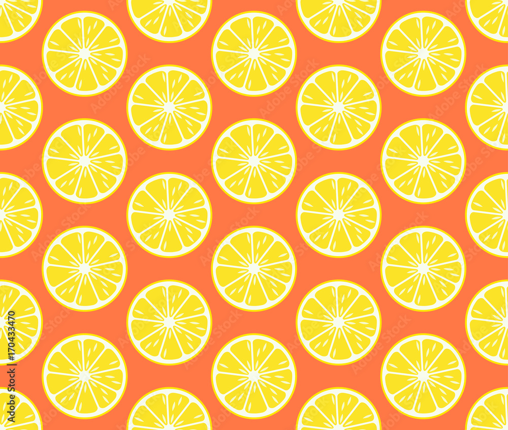 Round lemon slices, seamless pattern. Bright tropical fruits. Vector illustration. Round lemon slices, seamless pattern. Bright tropical fruits. Vector illustration.