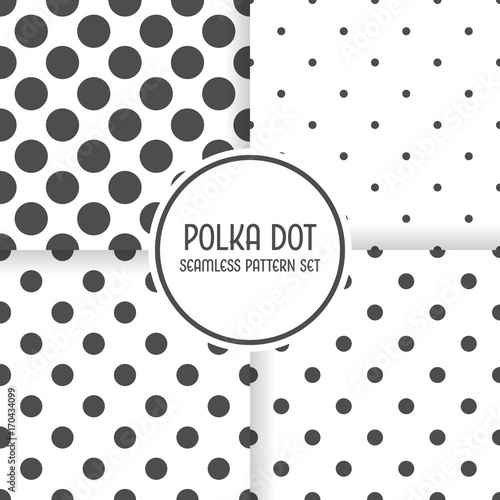 Polka dot seamless pattern background set. Black and white vector illustration.