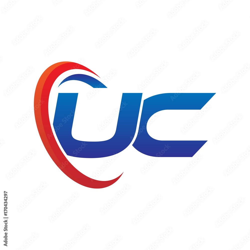 modern dynamic vector initial letters logo uc with circle swoosh red blue