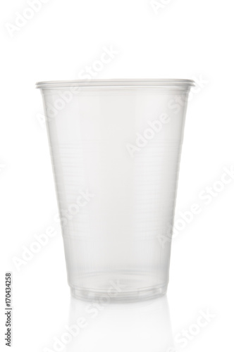 Plastic cup closeup on white background