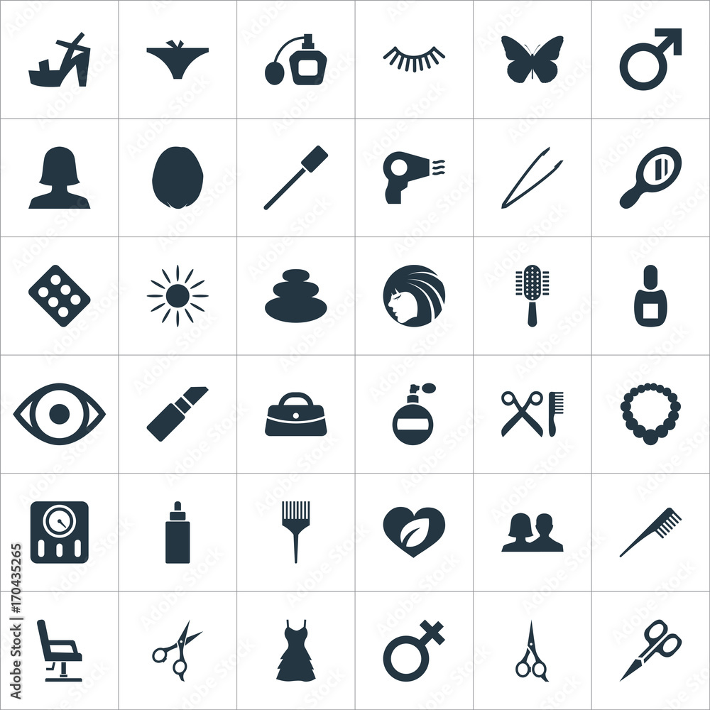 Vector Illustration Set Of Simple Cosmetics Icons. Elements Manicure