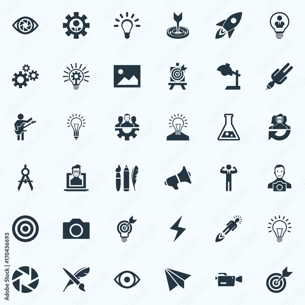 Vector Illustration Set Of Simple Creative Thinking Icons. Elements